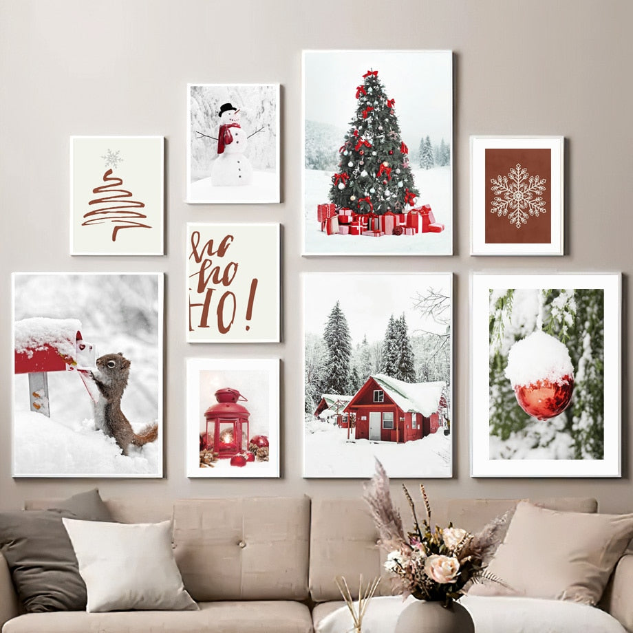 Christmas Tree Vintage Car Red Light Living Room Decoration Posters And Prints Wall Art Canvas Painting Wall Pictures Home Decor
