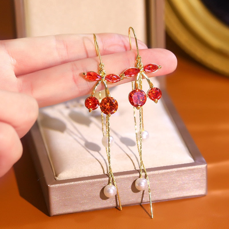 Korea Gold Color Flower Chain Tassel Drop Earrings For Women Bird Rabbit Leaf Airplane Long Piercing Line Earrings Party Jewelry