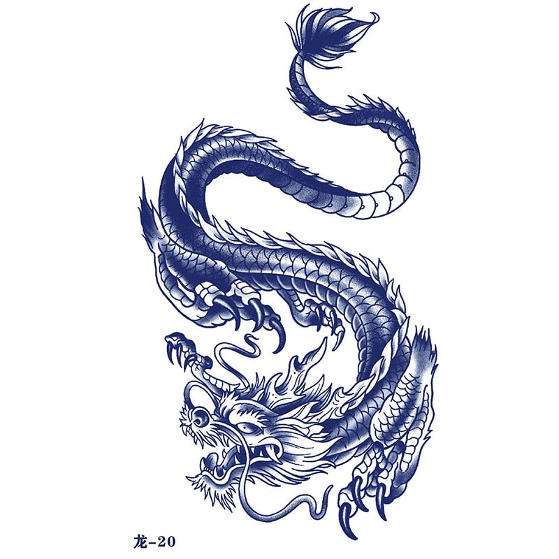 Waterproof Temporary Tattoo Sticker Japanese Style Black White Flame Dragon Body Art Fake Tattoo Flash Tattoo Arm Female Male