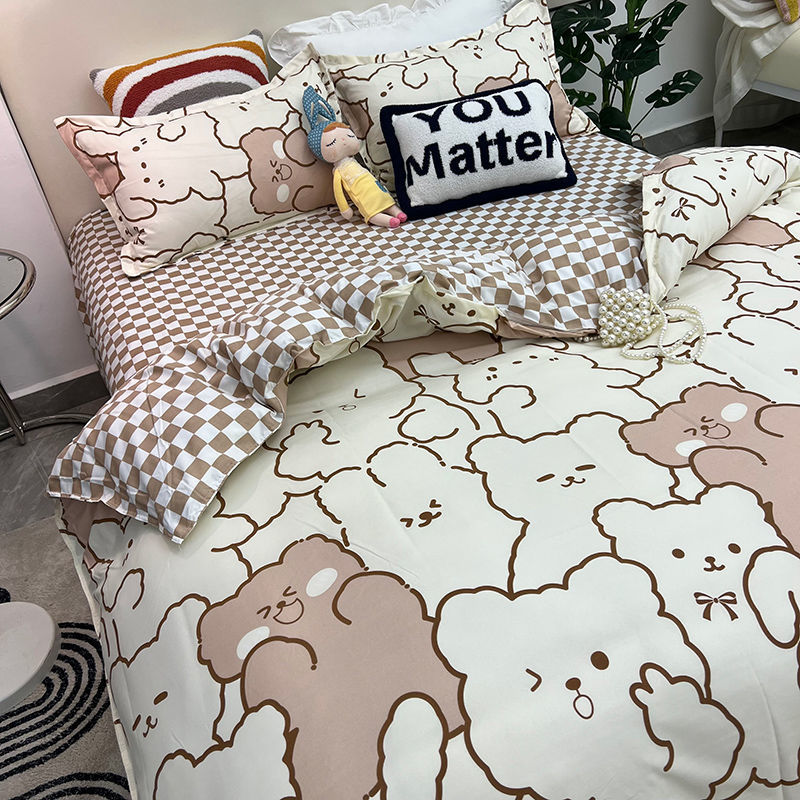 Floral Bedding Set with Flat Sheet Quilt Duvet Cover Pillowcase Bed Linens Boy Girl Single Double Queen Size Home Textile