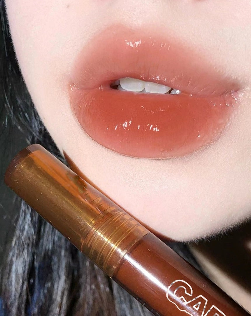 Punk Dark Brown Mirror Water Lip Gloss Red Lip Glaze Transparent Glass Lip Oil Waterproof Liquid Lipstick Nude Clear Tint Makeup