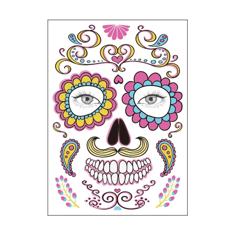 waterproof temporary tattoo sticker halloween face eye mouth fake tattoo water transfer Day of The Dead Skull Makeup Beauty