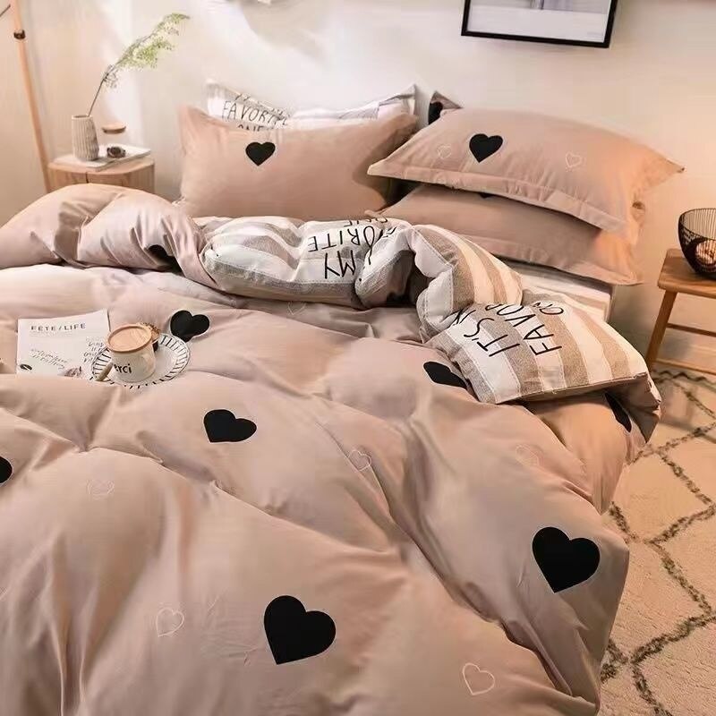 Korean Style Bedding Set Twin Queen Size Cute Cream Cherry Duvet Cover Flat Sheet Pillowcase Polyester Princess Girl Bed Linen