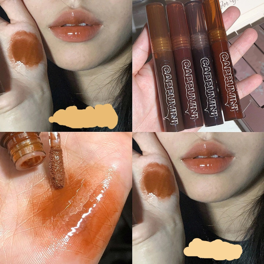 Punk Dark Brown Mirror Water Lip Gloss Red Lip Glaze Transparent Glass Lip Oil Waterproof Liquid Lipstick Nude Clear Tint Makeup