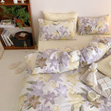 100% Cotton Lily Flower-covered Duvet Cover Single/Queen/King Size HomeTextile Bedsheet Quilt Cover Soft Luxury Bedding Set