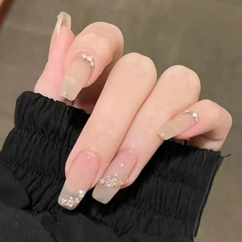 24pcs/box gradient color gummy bear artifical nails with glue Long Coffin Fake Nails Lovely Girl Nail Art ballerina False Nails