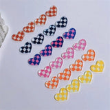 10pcs Chess&Heart Resin Nail Charm Transparent 6Color Black White Plaid/Checker Board Loving Heart Shape Nail Decorations #TY7-1