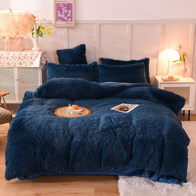 Nordic Winter Warm Bedding Set Luxury Thicken Mink Fleece Duvet Cover Bed Sheet and Pillowcases Quilt Cover Queen King Size Home