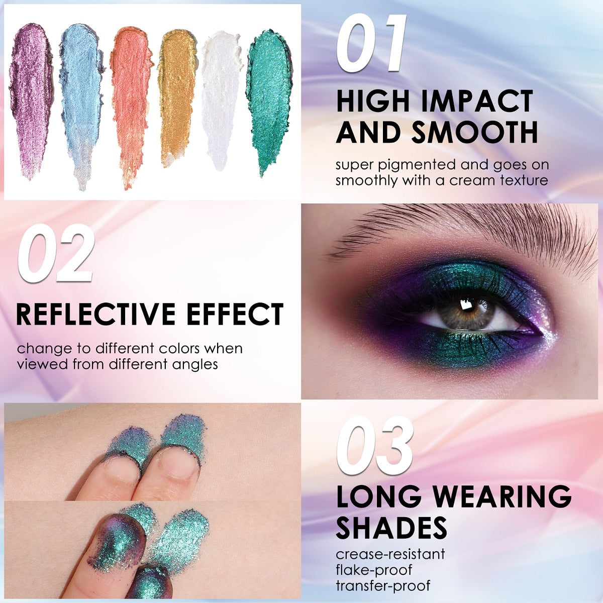 FOCALLURE 12 Color Chameleon Gel Eyeshadow Pearlescent Glitter Long Lasting Waterproof Liquid Eyeshadow Shimmer Eye Makeup