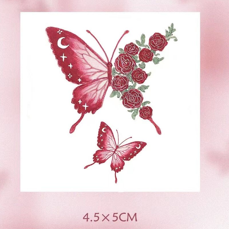 Waterproof Temporary Tattoo Sticker Red Butterfly Pattern Arm Wrist Chest Fake Tattoo Sticker Female Girl Flash Tattoo