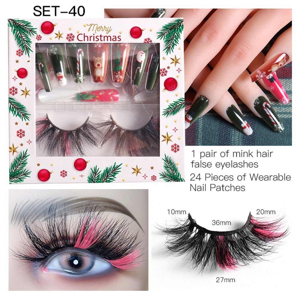 Extension Toools Colorful Fluffy Full Cover Press on Nails Christmas 3D Mink Hair False Eyelashes Nail Eyelashes Kit