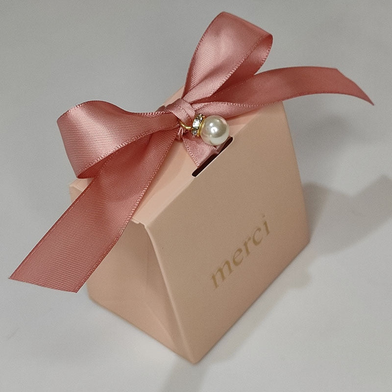 Small Boxes Gifts Merci Gift Box Party Baby Shower Birthday Paper Chocolate Pink Boxes for Packaging Wedding Favors for Guests