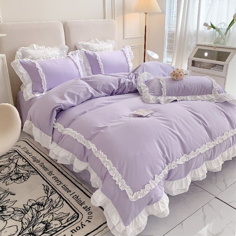 Pink Lace Bedspread Bedding Set King Size Luxury Princess Duvet Cover Bed Sheet Girls Gift Bedclothes Cotton Home Textile