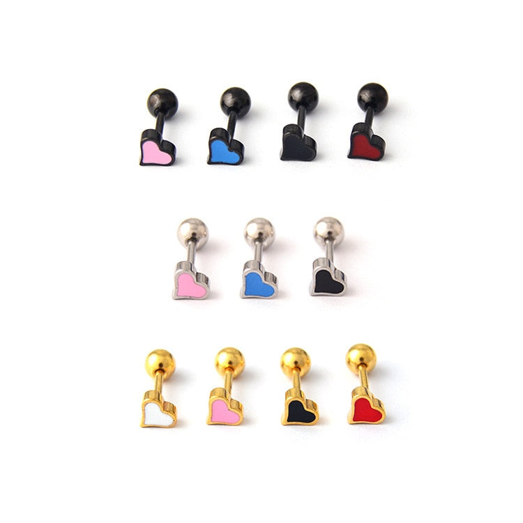 1PC Cute Enamel Love Mini Stud Earrings Multicolor Heart Small Ear Bone Earring Spiral Bead Women Body Piercing Jewelry Gift