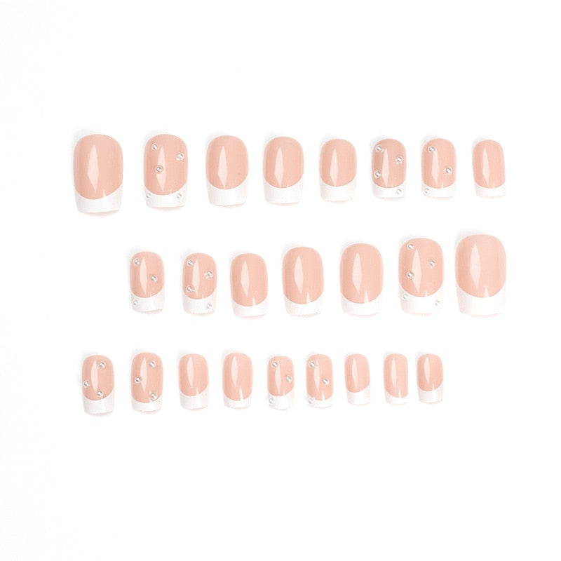 Fake Nails Square 24pcs White French With Rhinestones Artificial Ballerina Nails Manicure Nails Press On Nails False Nails