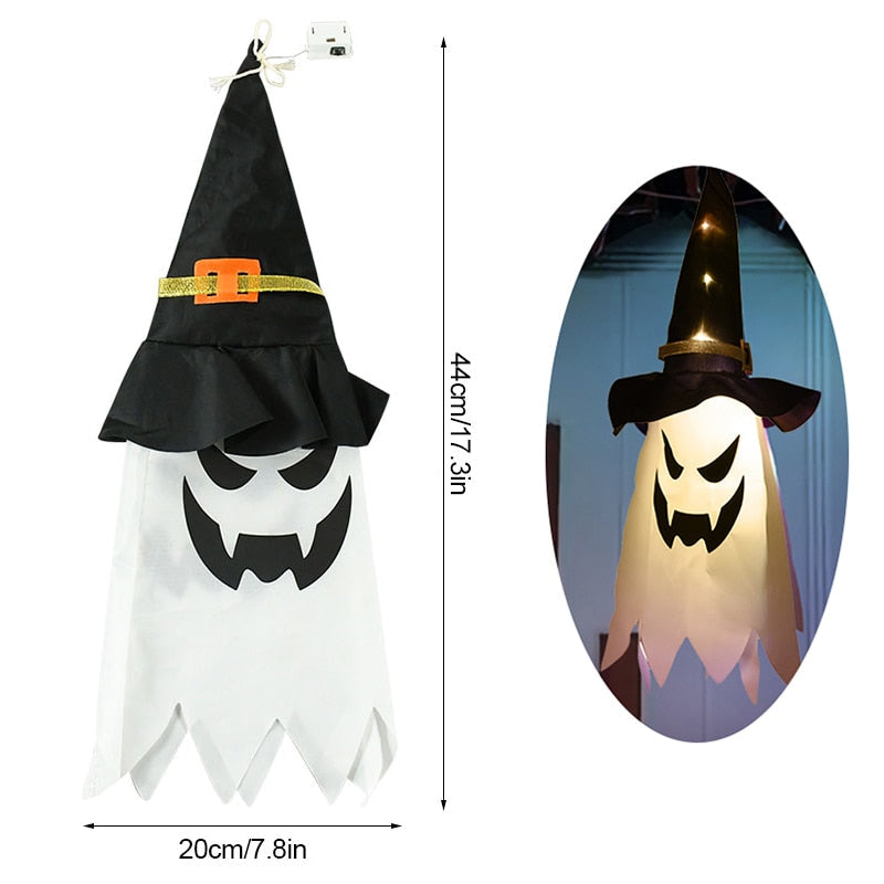 Halloween LED Flashing Light Hanging Ghost Halloween Party Dress Up Glowing Wizard Hat Lamp Horror Props Home Bar Decoration