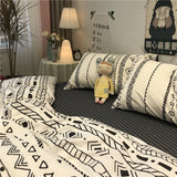 NEW 100% Cotton Geometric Fringe Pattern Abstract Four-Piece Set Morden Bed Duvet Cover Bedsheet Pillow Cases Bedding Sets