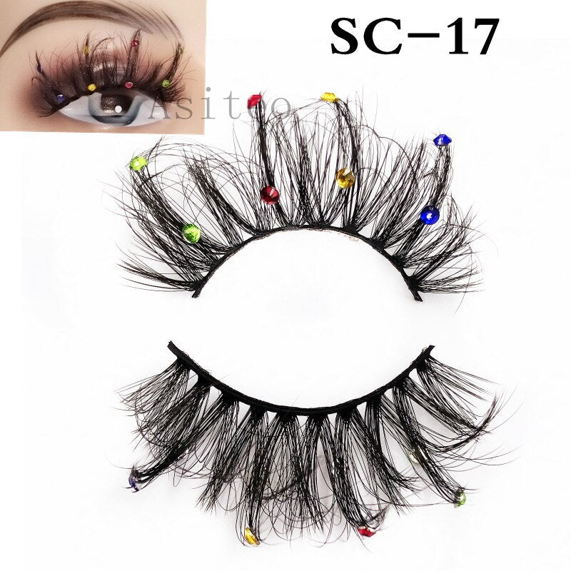 Asiteo Newest Colored False Lashes Rainbow Butterfly Glitter Diamond Sequins Eyelashes Princess 25MM Fluffy for Stage Halloween