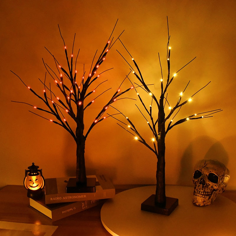 Halloween Decor LED Birch Tree Light Halloween Party Hanging Ornaments Tree Decorations for Home Table Kids Gift Christmas Lamp