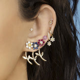 New Fashion Rainbow CZ Stud Earrings Flower Double Sided Earrings For Women Temperament Simple Statement Jewelry Studs