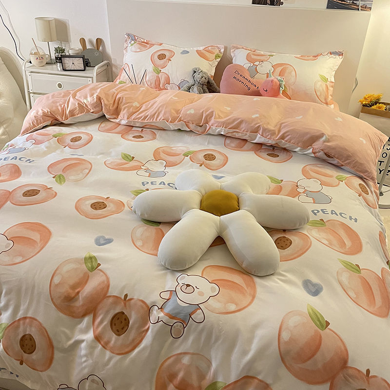 Rabbit Bedding Set Cute Sweetheart Spring Soft Flat Sheet Duvet Cover Pillowcase Single Double Queen Size Bed Linen