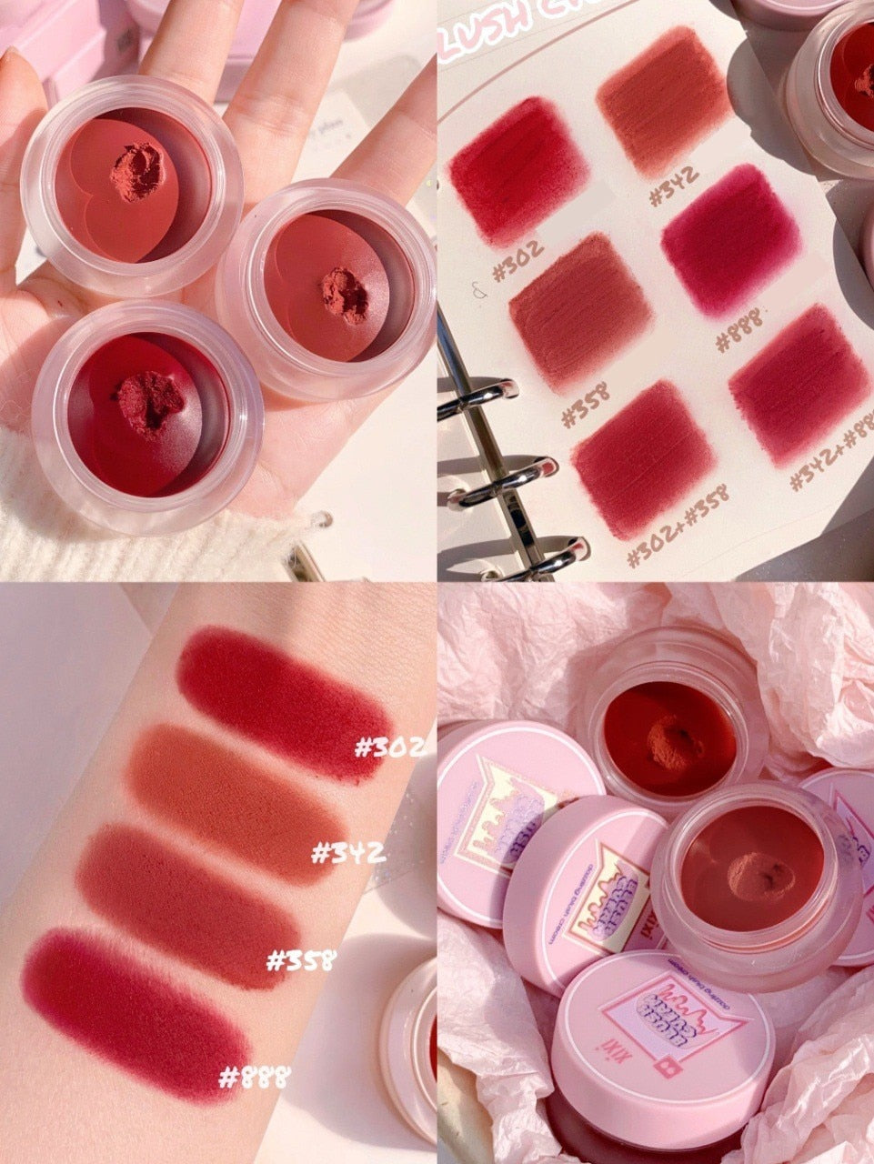 Oklulu Mousse Matte Lipstick Mud Makeup Palette Red Rouge Long Lasting Lip Tint Cream Pigment Silky Texture Cheek Peach Blush Makeup