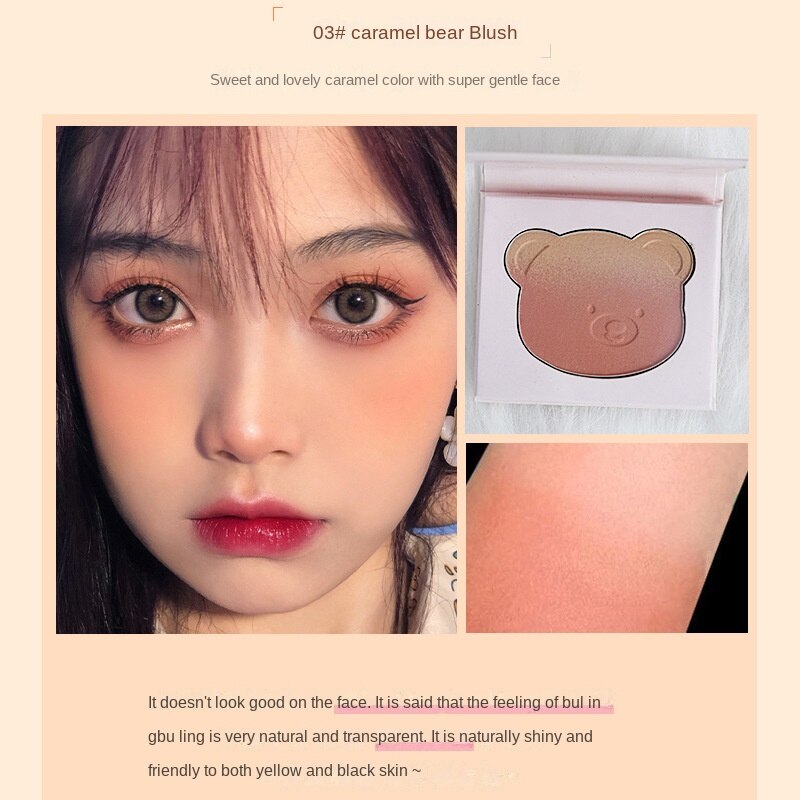 Blush Makeup bear  Palette 3Color Mineral Powder Peach Red Rouge Lasting Natural Hawthorn Cheek Tint Waterproof Blusher Cosmetic