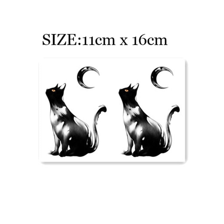 Waterproof Temporary Tattoo Sticker Black White Cat Moon Design Body Art Fake Tattoo Flash Tattoo Arm Female Male