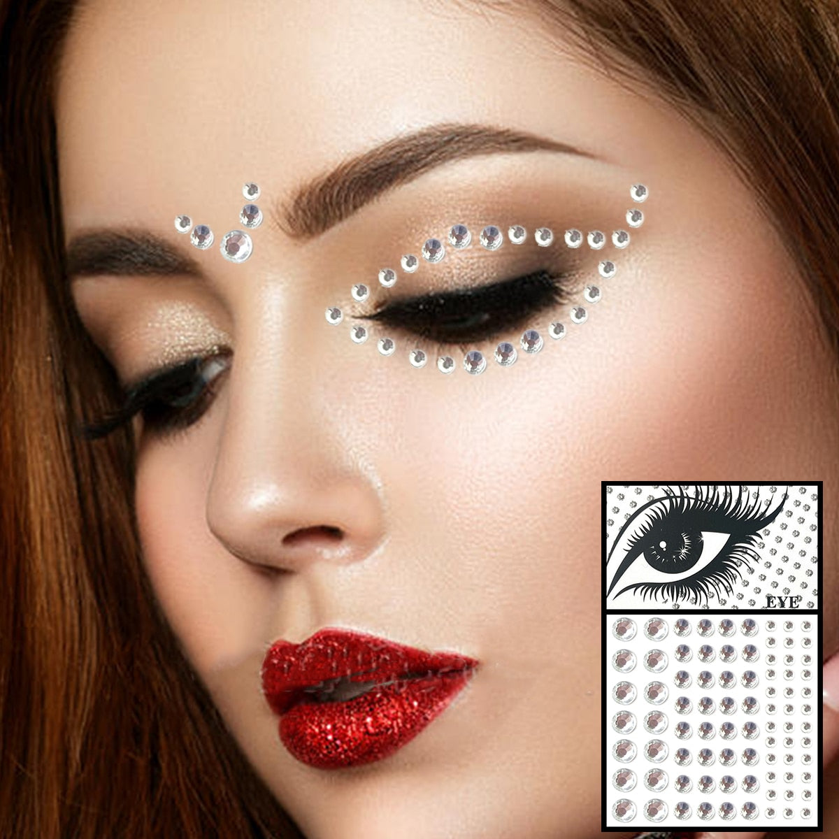 Face Gems Temporary Tattoos Eye Eyeshadow Diamonds Pearl Jewels Makeup Sticker Glitter Dots Jewelry Nail Art Halloween Festival