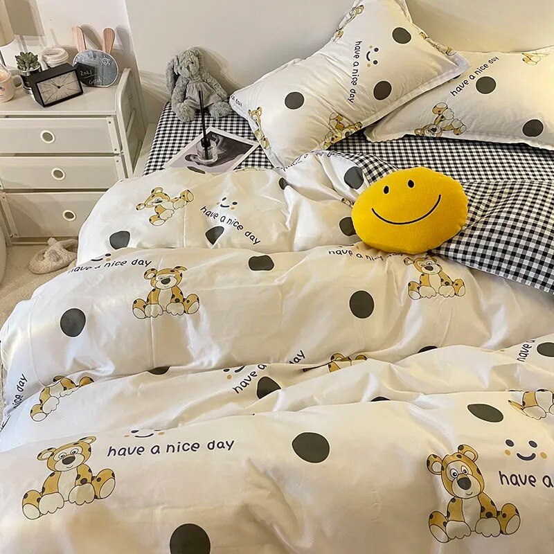 Rabbit Bedding Set Cute Sweetheart Spring Soft Flat Sheet Duvet Cover Pillowcase Single Double Queen Size Bed Linen