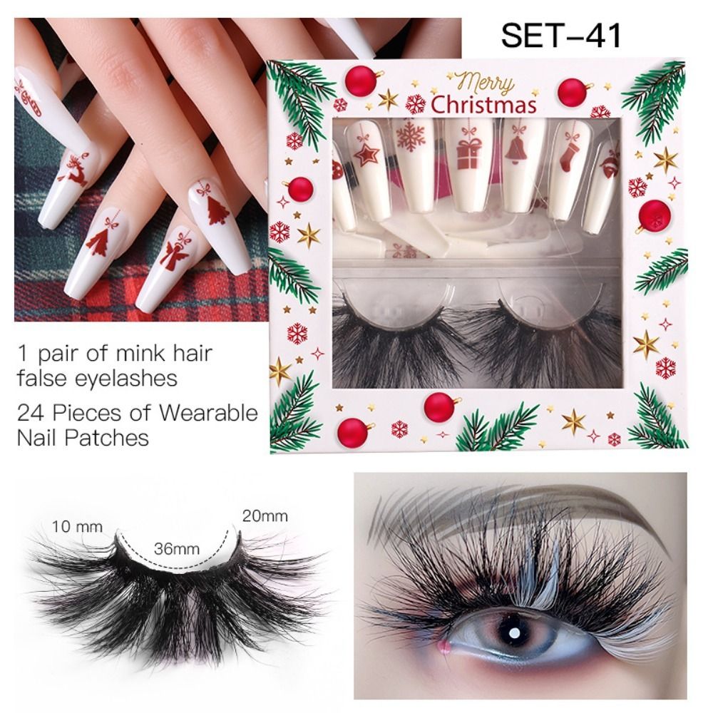 Extension Toools Colorful Fluffy Full Cover Press on Nails Christmas 3D Mink Hair False Eyelashes Nail Eyelashes Kit