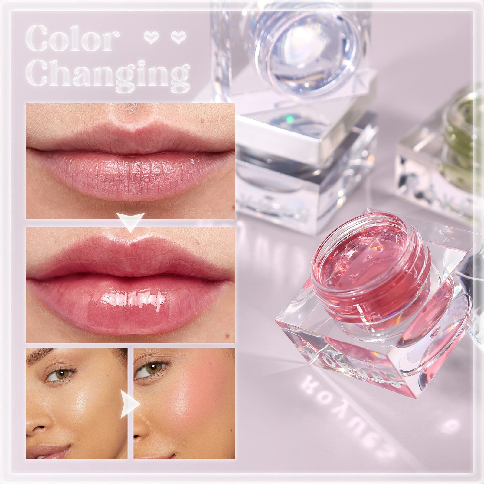 Shining Magic Lip Cheek Glassy Dual-use Balm Long-lasting Natural Blusher Lipstick Color Change Pink Soft Lip Gloss Blush Makeup