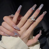 （Handmade Manicures）10 PCS Elizabeth Fake Nails High-Quality Patch Finished Summer Pure Handmade Long Section White