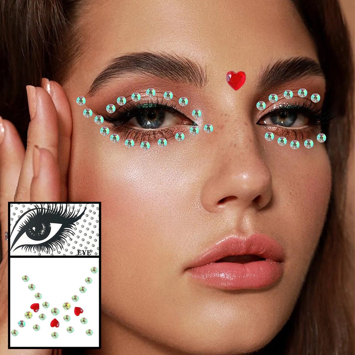 Face Gems Temporary Tattoos Eye Eyeshadow Diamonds Pearl Jewels Makeup Sticker Glitter Dots Jewelry Nail Art Halloween Festival