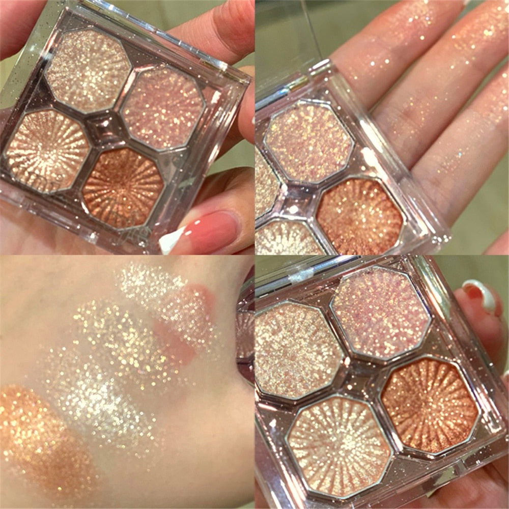 Four-colors Pearly Eyeshadow Palette Bright Matte Shimmer Crystal Chandeliers Glitter Eyeshadow Long Lasting Pigment Cosmetics