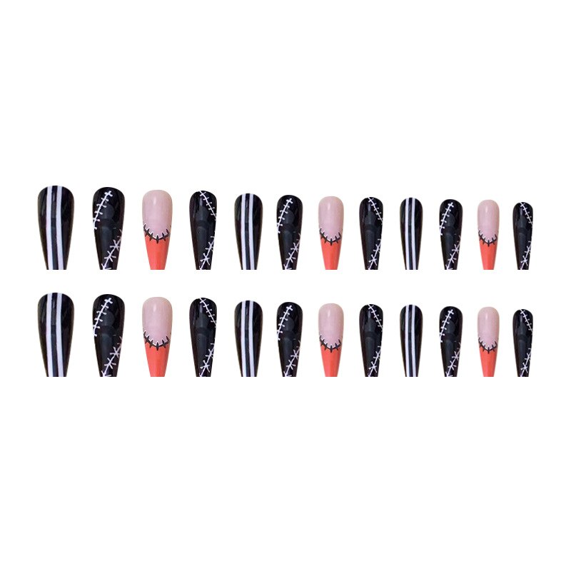 2022 Halloween Patch Nail Tip(24pcs/Box)French Press On Fake False Full Coverage Grimace,Blood Long Coffin Nail Tips With 1 Glue