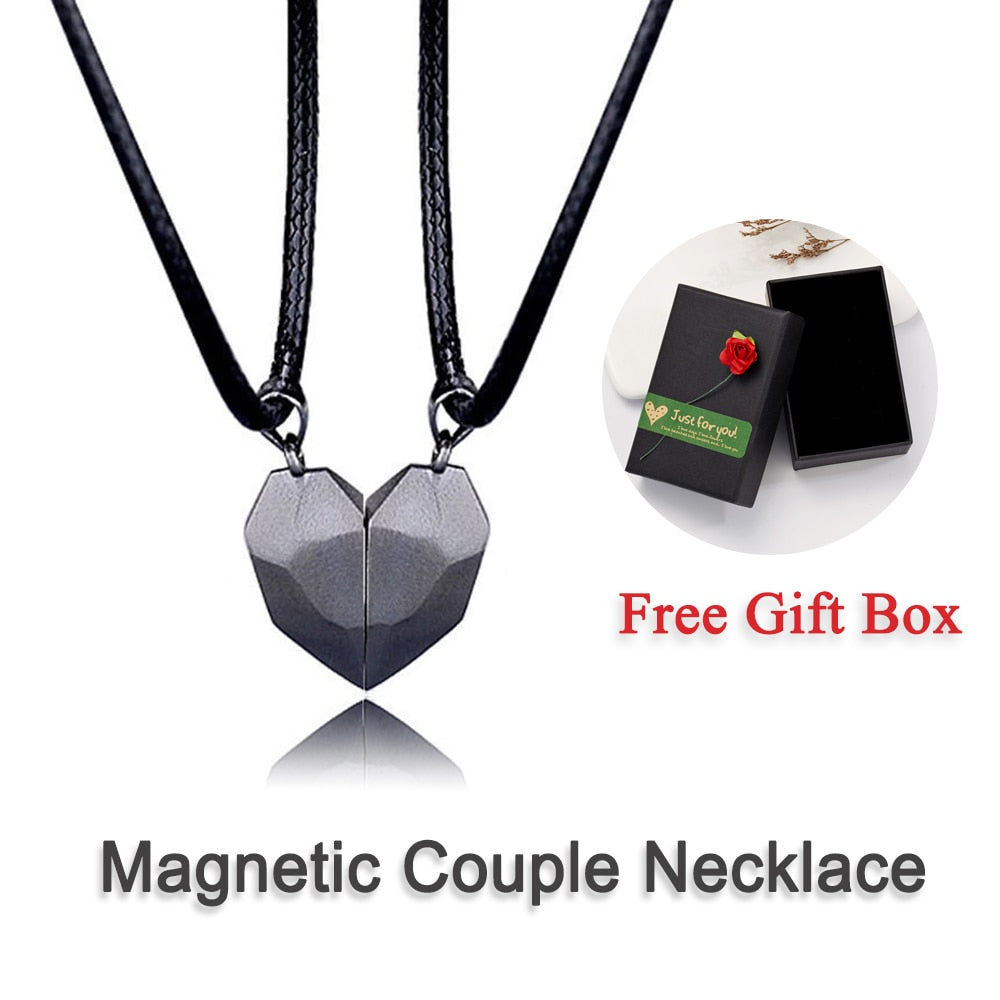 2Pcs/set Magnetic Couple Necklace Lovers Heart Black Red White Pendant Distance Faceted Charm Necklace Women Valentines Day Gift