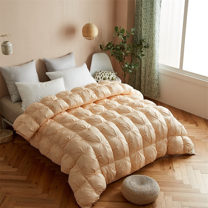 High Grade 100% White Goose Down Quilt Winter Warm Feather Duvet Queen King Cozy Lightweight 3D Bread Comforter Pinch Pleated