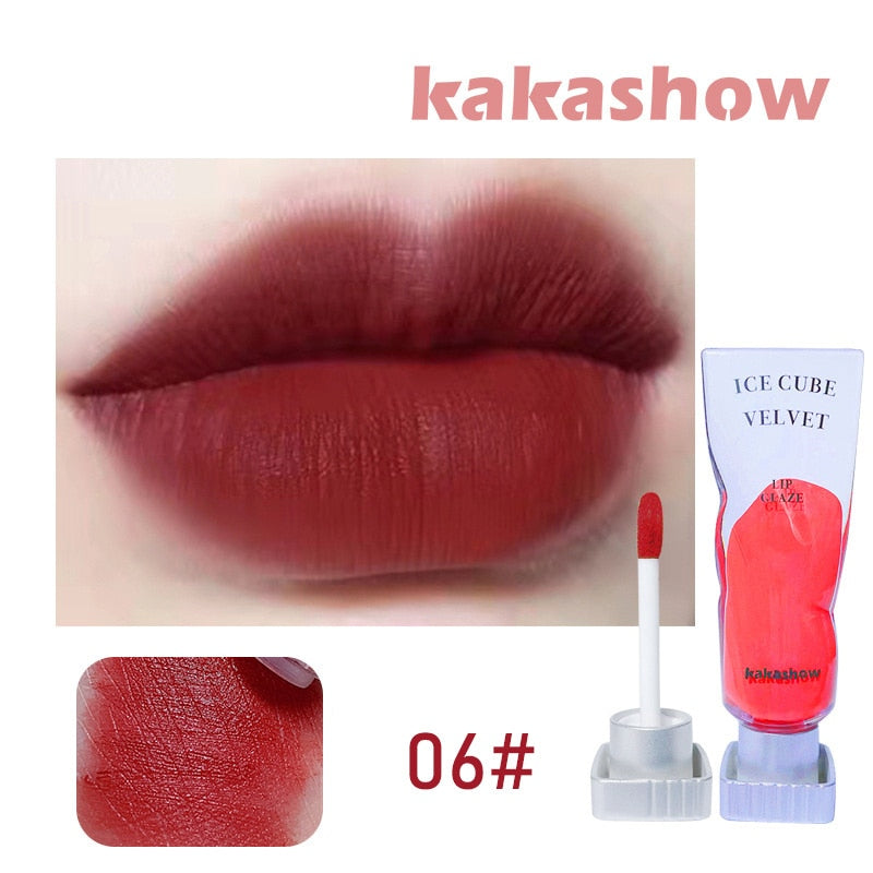 Long-lasting Velvet Lip Glaze Pigment Transparent Ice Cube Matte Lipstick Non-Stick Cup Waterproof Sexy Lip Gloss Wholesale