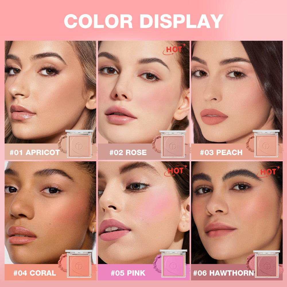 Blush Powder Palette 6 Colors Matte Natural Glow Long-lasting Blends Easily Peach Pink Face Cheek Blusher Cosmetics