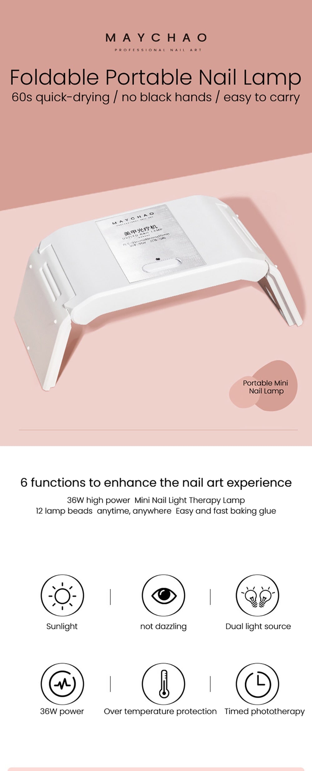 Oklulu 36W Mini Nail Dryer White LED UV Lamp USB Folding Portable Home Use Nail Lamp For Curing Gel Nail Polish Manicure Tools