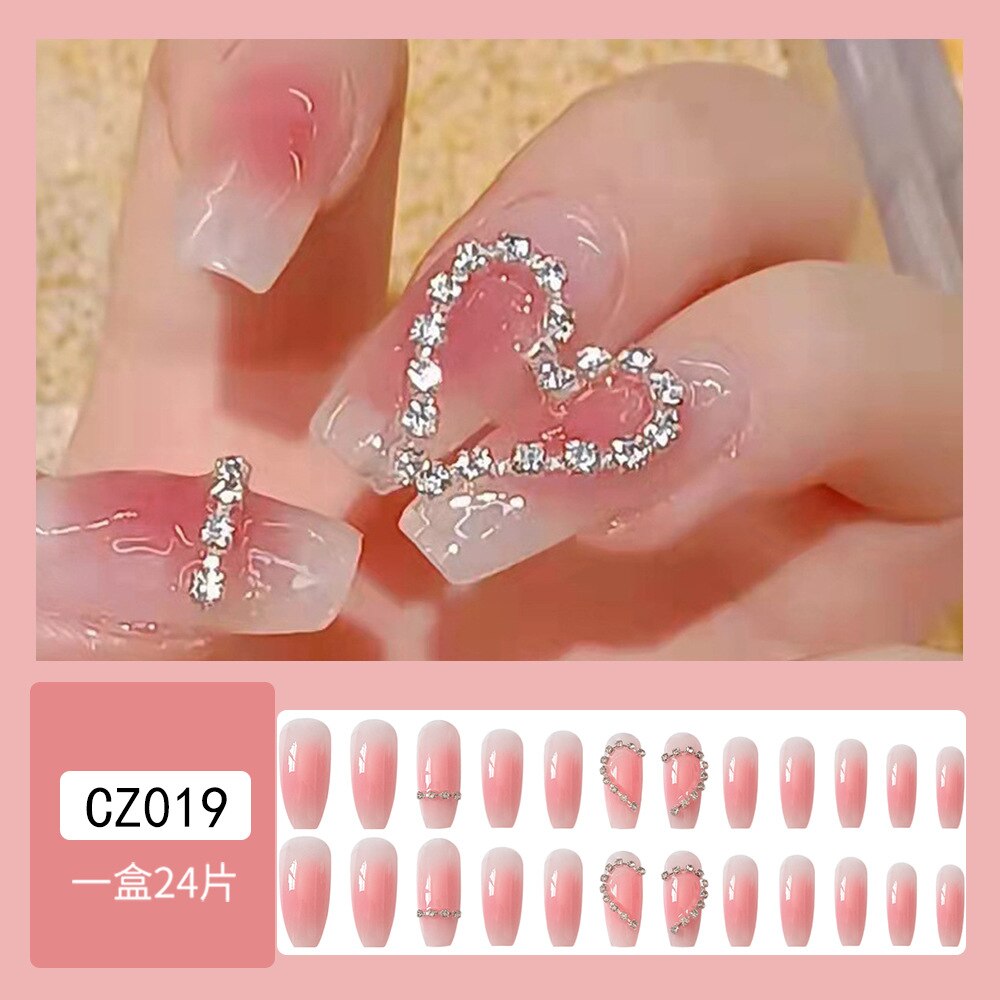 24pcs 2022 Ballet False Nail Full Cover Fake Nail Butterfly Love Nails Tip French Coffin Nails Press on Nails Free Shipping