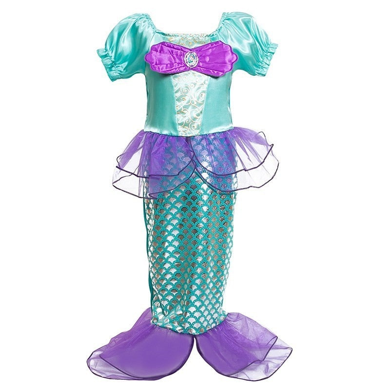 Girls Little Mermaid Costume Kids Birthday Halloween Princess Girl Dress Children Summer Ariel Party Clothes for Carnival 3-10T