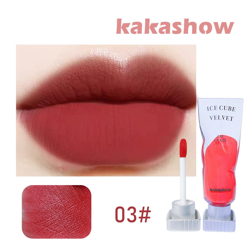 Long-lasting Velvet Lip Glaze Pigment Transparent Ice Cube Matte Lipstick Non-Stick Cup Waterproof Sexy Lip Gloss Wholesale