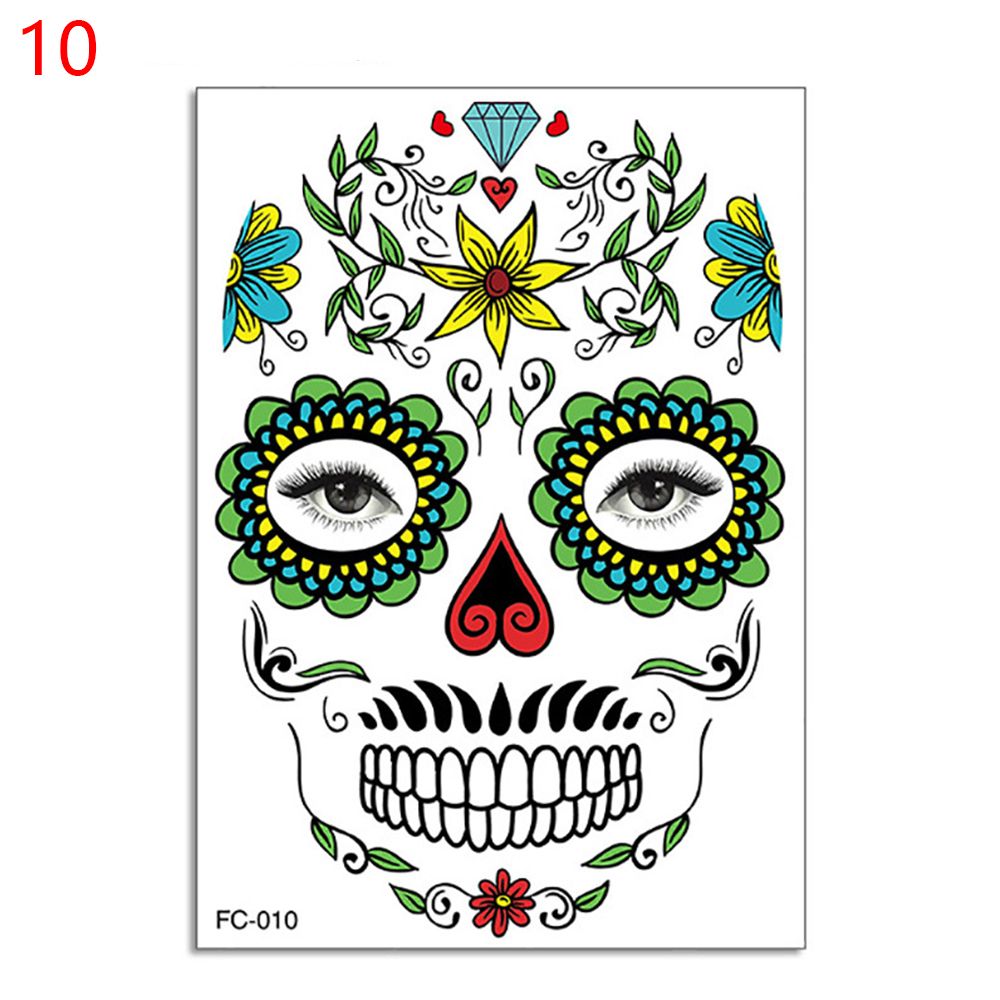 Waterproof Facial Makeup Sticker Special Face tattoo Day Of The Dead Skull Face Dress Up Halloween Temporary Tattoo Stickers
