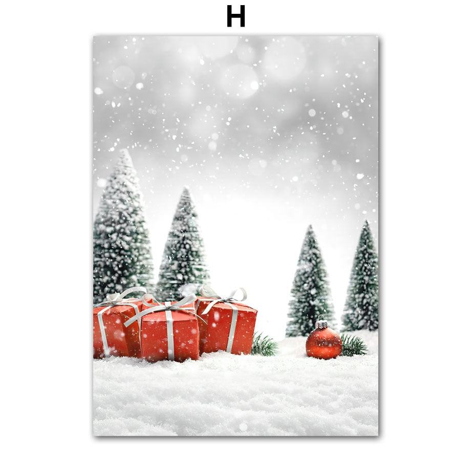 Wall Art Canvas Painting Christmas Tree Red House Santa Carriage Deer Living Room Decoration Posters And Prints Wall Pictures