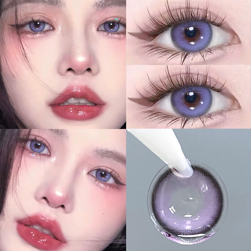 2Pcs Korean Colored Contacts Lenses with Myopia Soft Naturally Colored Cosmetics Blue Beautiful Pupil New