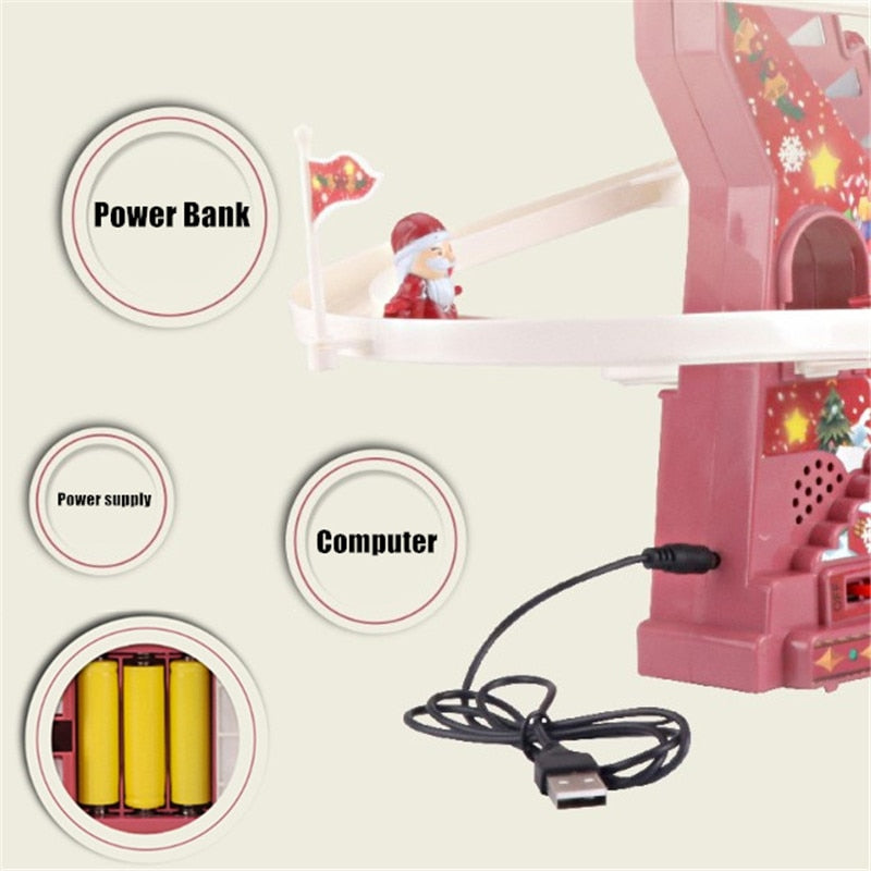 Electric Climbing Ladder Santa Claus Christmas Santa Race Track Toys Educational Music Slides Toy for Children Christmas Gift