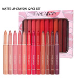 12pcs Matte Nude Lipstick Set Lip Liner with Box Christmas Gifts Makeup for Women Friends Waterproof Lip Ink Crayon