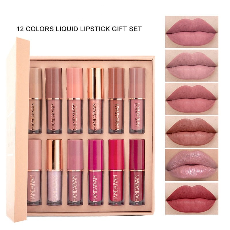 12Color Liquid Lipstick Gift Set Lips Makeup Lipstick Lip Gloss Long Lasting Moisture Cosmetic Red Lip Matte Lipstick Waterproof